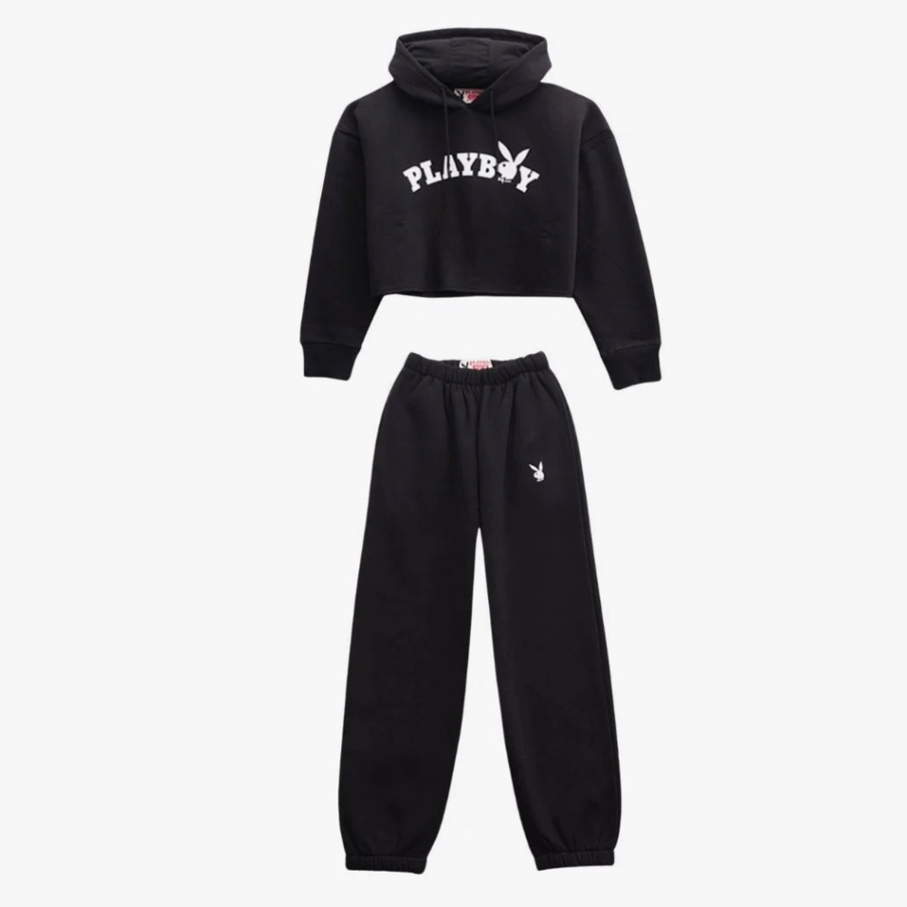 NEW NEVER WORN PLAYBOY Black Cropped Jogger Set